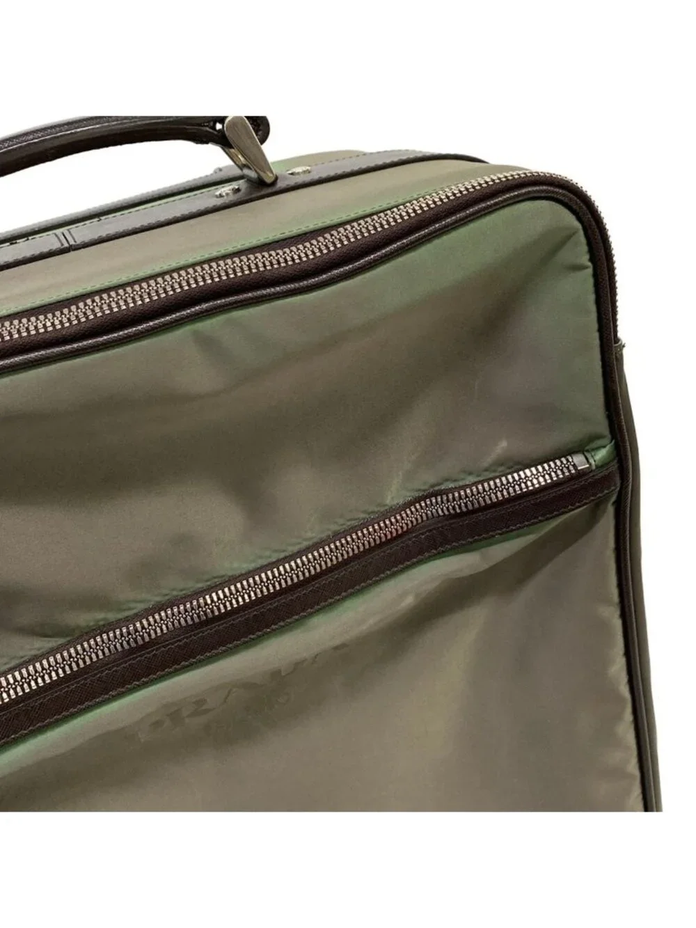 Prada Travel Bag Khaki Dark Brown Diamond No Lock Leather
